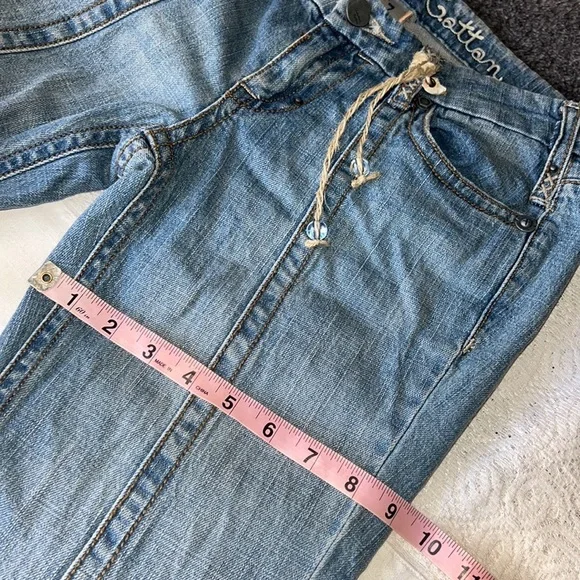 INDUSTRIAL COTTON BLUE JEANS JUNIOR SIZE 7 VINTAGE RARE EMBROIDERED BELT LOOPS - Picture 9 of 17